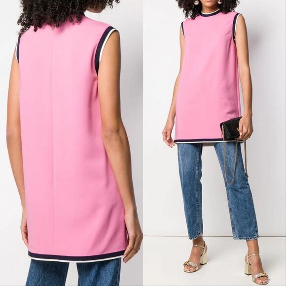 Gucci Cady Light Pink Grosgrain Trim Tunic Top - Picture 1 of 7